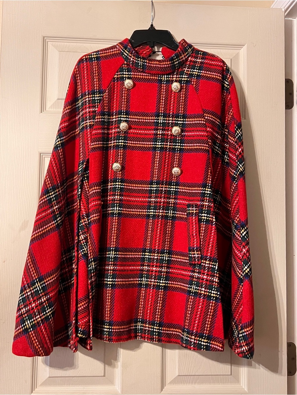 Women’s Red Tartan Plaid Poncho Coat